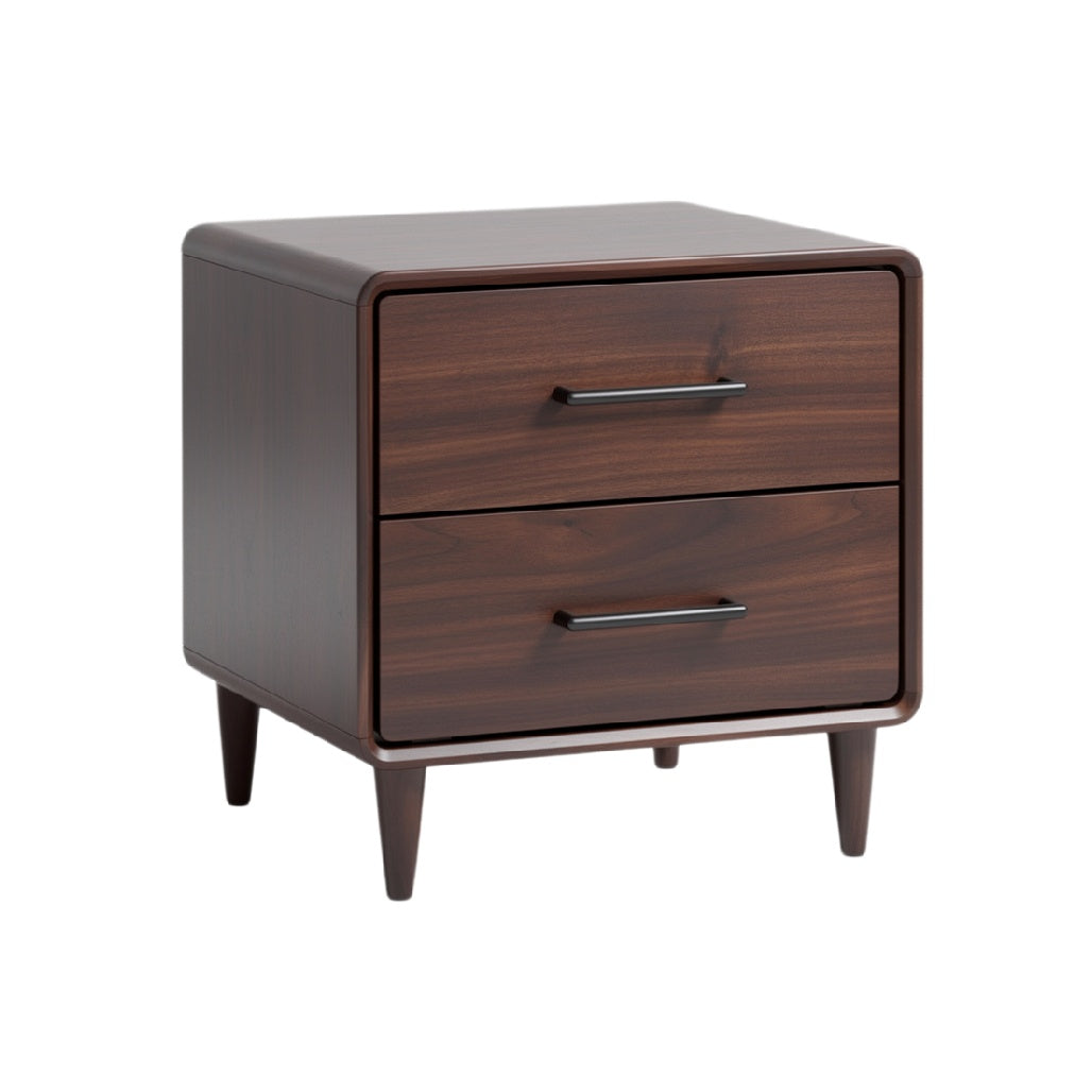 Minimalist Mid-Century Modern Walnut Nightstand with Two Drawers